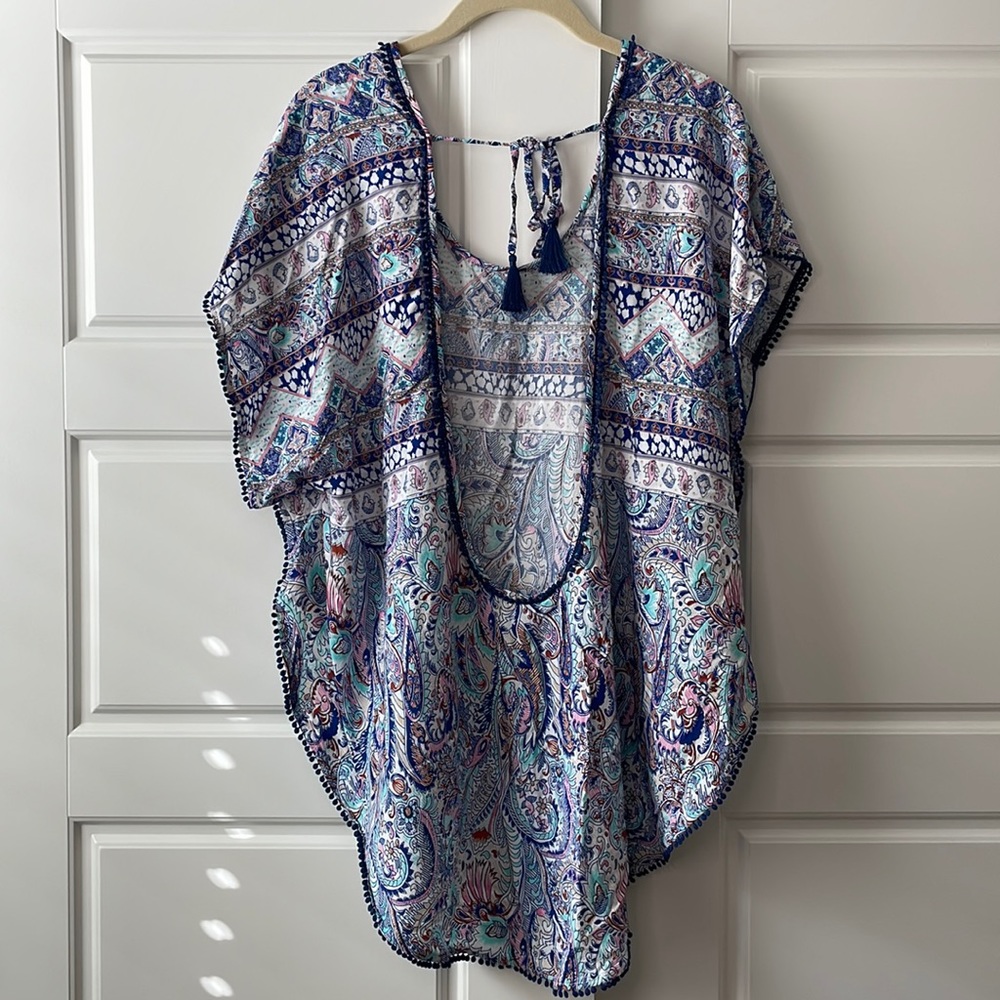 VS swim open back coverup tunic blue paisley